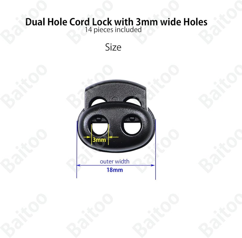 Baitoo Toggles for Drawstrings,Double and Single Hole Spring Cord Locks Toggles Cord Plastic Ends Stopper for Paracord Rope - Image 2